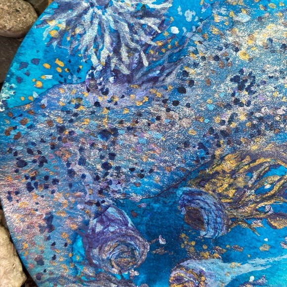 Unframed Original Art Watercolour & Brusho on Circular Paper Cosmic Ocean Vibes - Picture 3 of 5